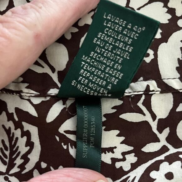 Ralph Lauren Brown / White Floral Women's Button up Blouse SZ L - Picture 9 of 10